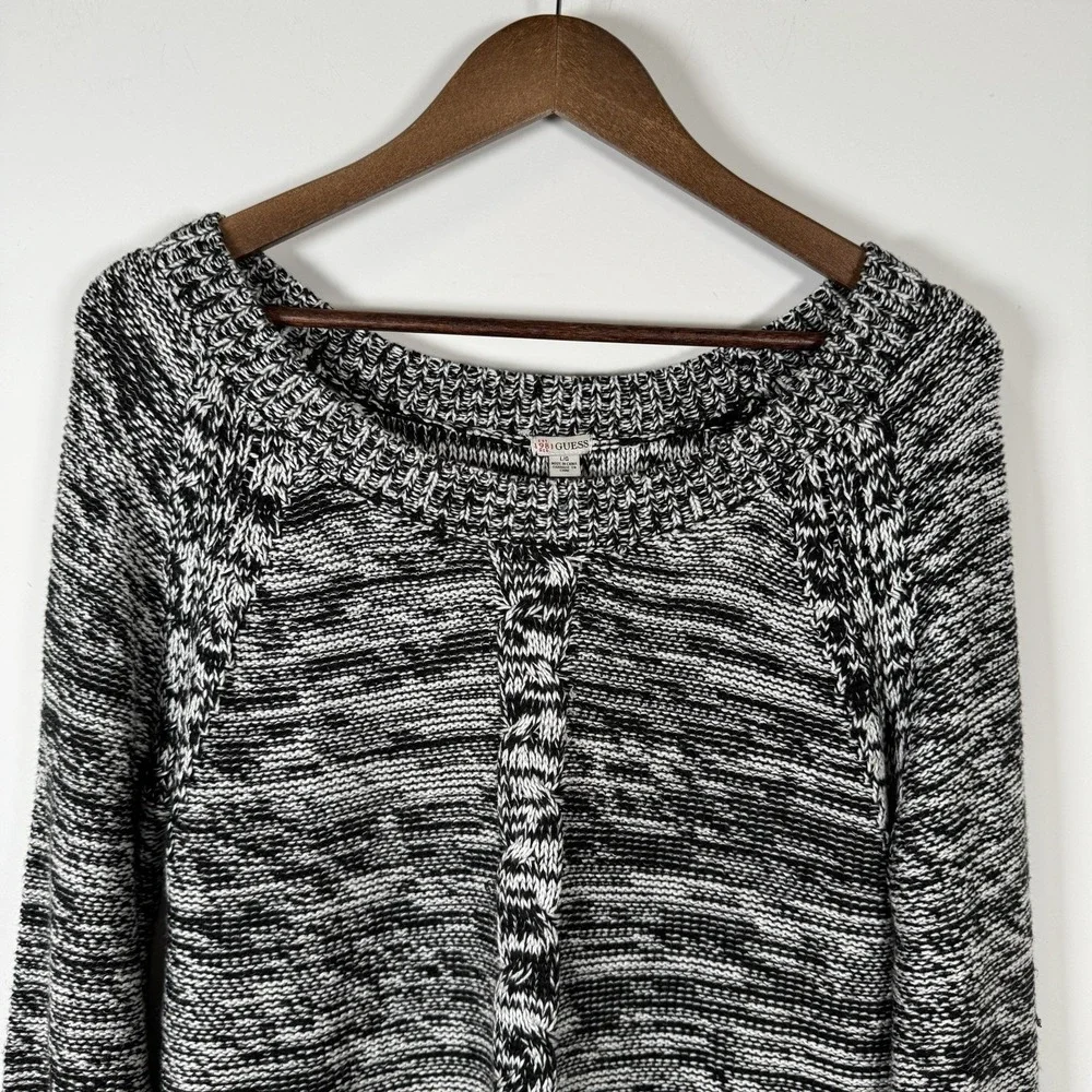 Guess Women's Cable Knit Sweater Black White Size Large Warm‎